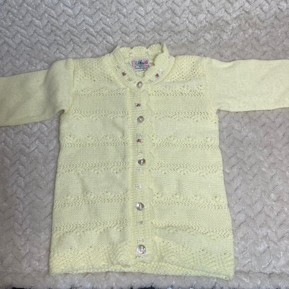 Vintage Heidi Baby Cardigan | Yellow Knit Sweater with Rose Embroidery | Infant - Picture 8 of 8